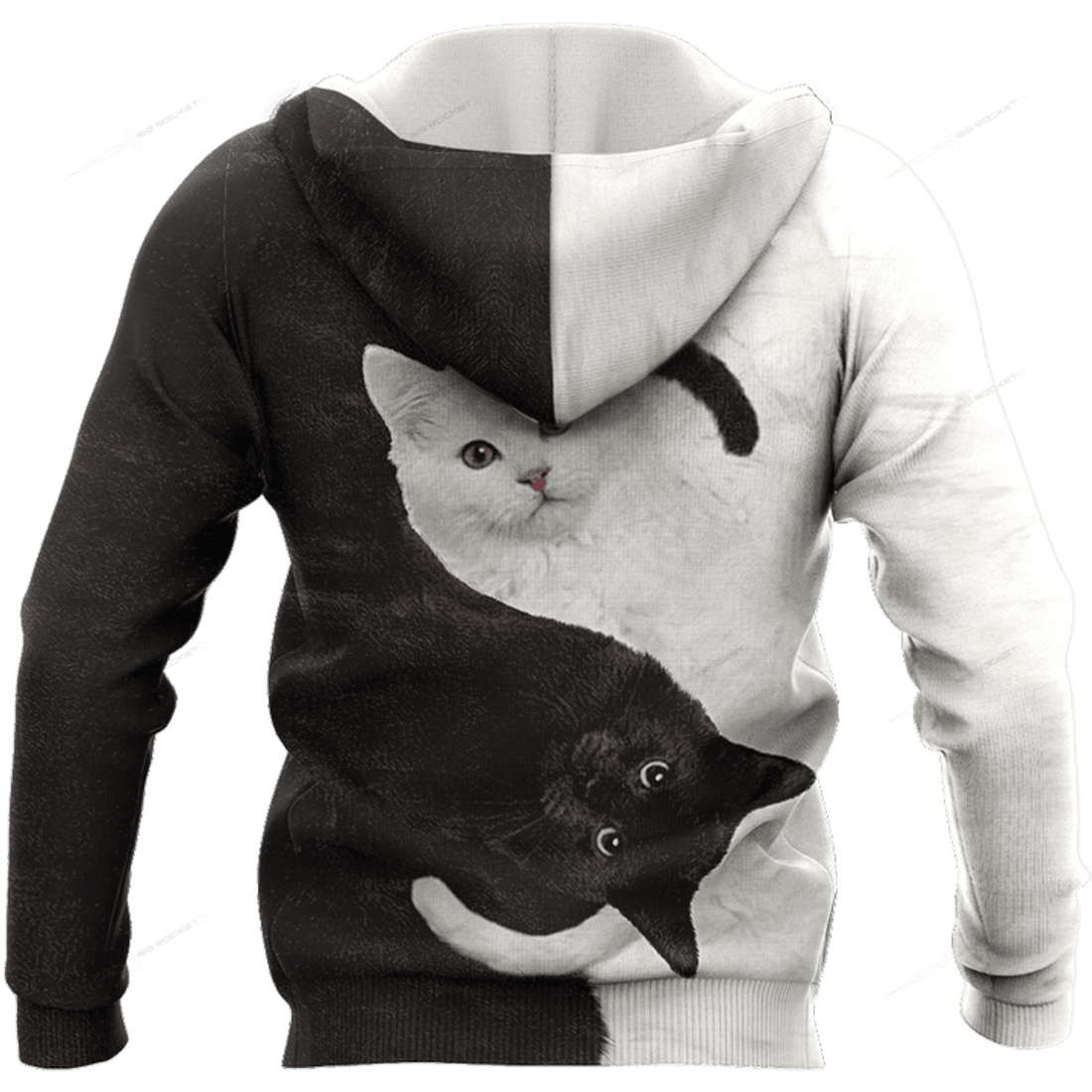 FUNSTUFFPRINT Yin Yang Black & White Cat 3D Hoodie and Zip Hoodie