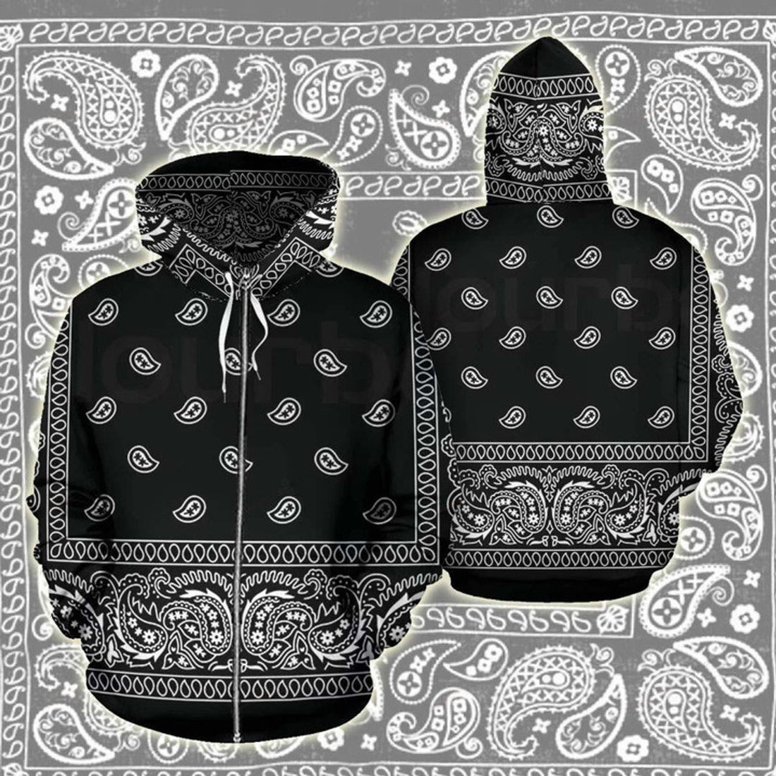 FUNSTUFFPRINT Black Bandana 3D Hoodie and Zip Hoodie