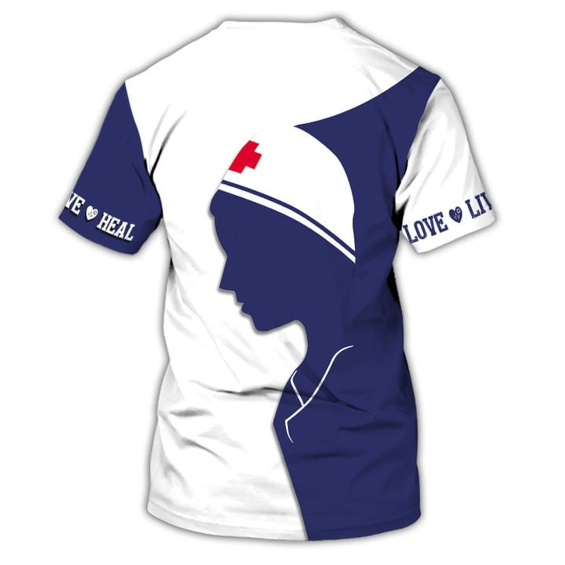 FUNSTUFFPRINT Love Live Health 3D Printed Nurse Shirt, Heal Nurse Blue Nurse T-Shirt Women 3D T-shirt