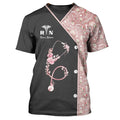 FUNSTUFFPRINT Love Nurse 3D Pink Nurse Shirts Women Nurse Shirts Life T-Shirt, Nurse Uniform Shirt 3D T-shirt