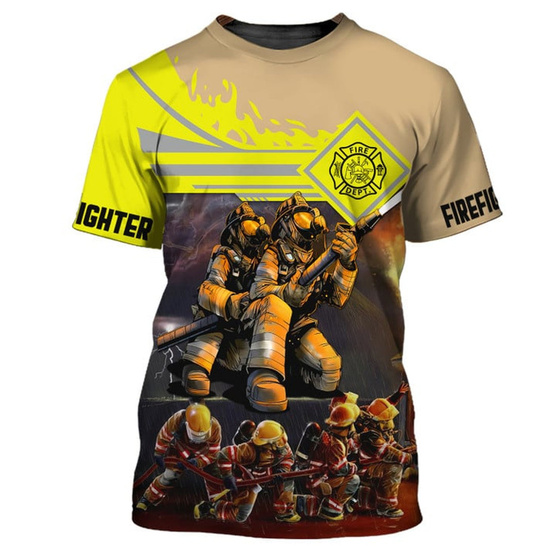 FUNSTUFFPRINT Firefighter Fashion Team Uniform 3D Shirt, Gift for Him, Firefighter Cool Shirt 3D T-shirt