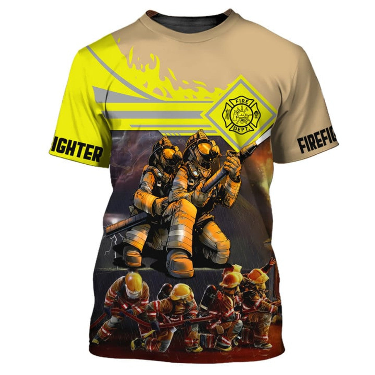 FUNSTUFFPRINT Firefighter Fashion Team Uniform 3D Shirt, Gift for Him, Firefighter Cool Shirt 3D T-shirt