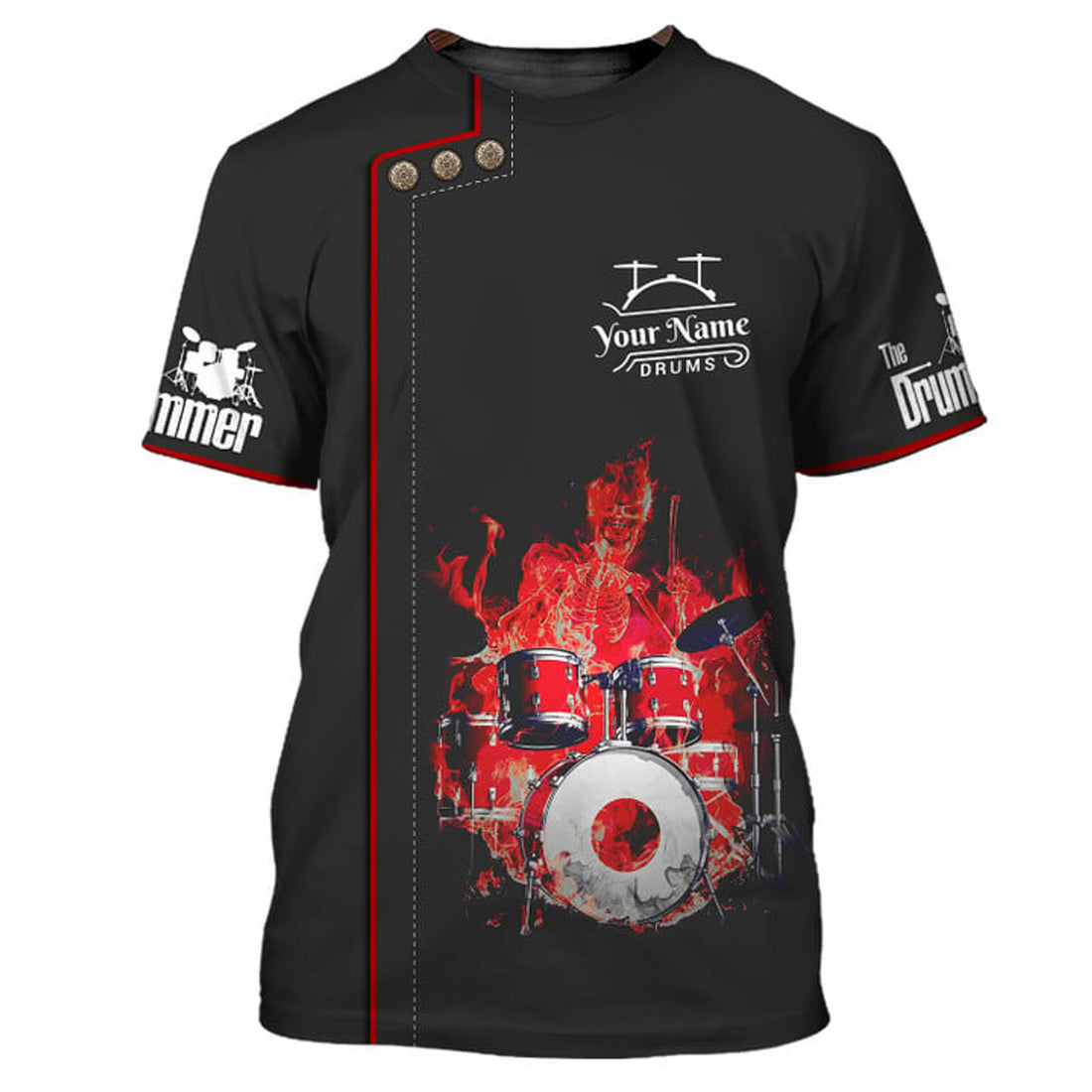 FUNSTUFFPRINT Drummer T-shirt Drummer Personalized Tee Shirt Black Non Workwear, Drum Team Uniform 3D T-shirt