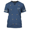 FUNSTUFFPRINT Chef Personalized Tee Shirt Waiter Apparel Waiter Wear Cook Shirts Waiter Uniform Blue 3D T-shirt