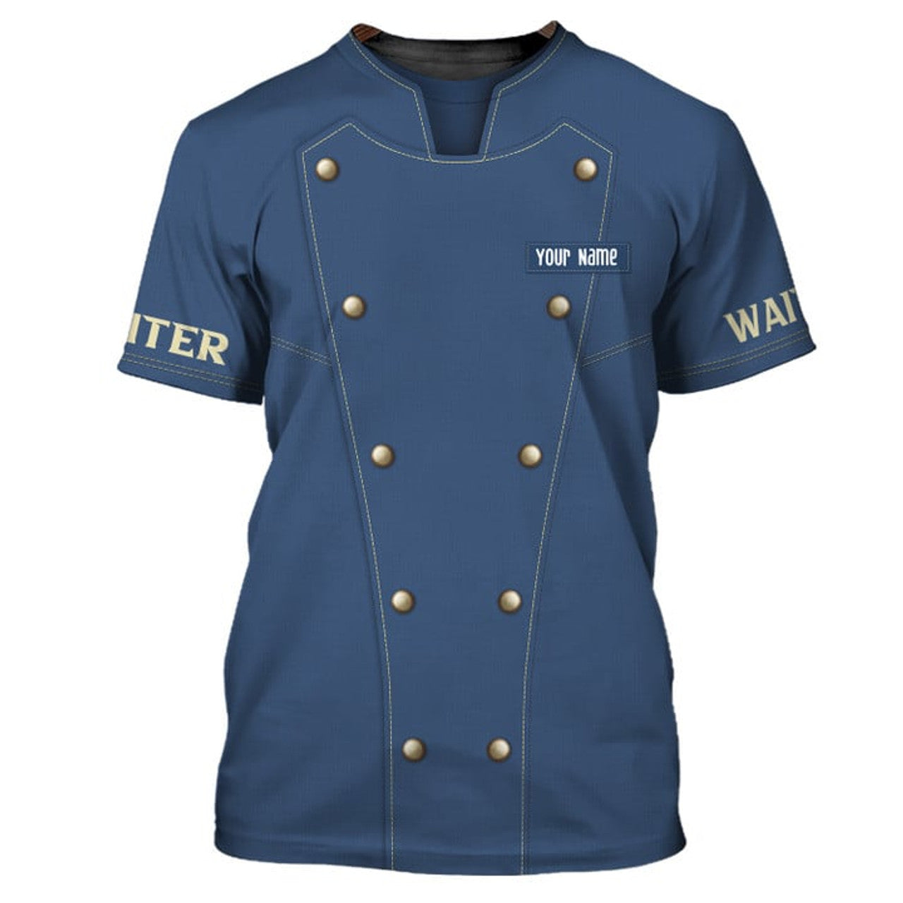 FUNSTUFFPRINT Chef Personalized Tee Shirt Waiter Apparel Waiter Wear Cook Shirts Waiter Uniform Blue 3D T-shirt