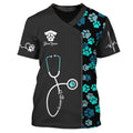 FUNSTUFFPRINT Green Animal Heart Beat Veterinarian Uniform Personalized Name 3D T-Shirt