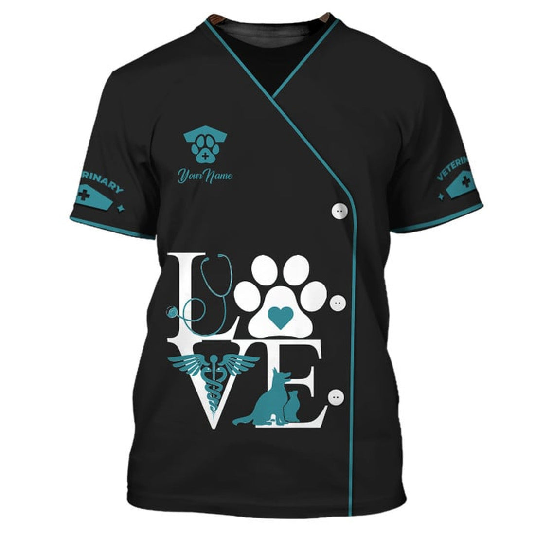 FUNSTUFFPRINT Green Pet Veterinarian Uniform Personalized Name 3D T-Shirt, Love Veterinarian Pe3D T-shirt
