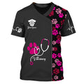 FUNSTUFFPRINT Black Pink Animal Veterinarian Uniform Personalized Name Paw Pattern 3D T-Shirt