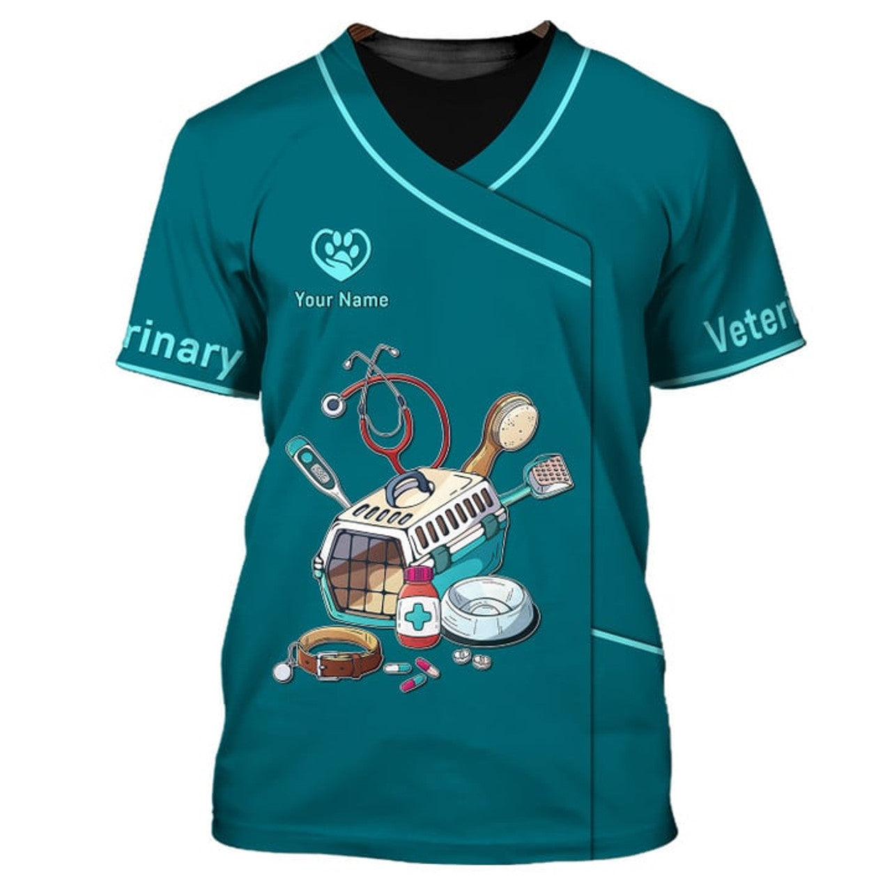 FUNSTUFFPRINT Pet Veterinarian Tool Uniform Personalized Name Veterinary 3D T-Shirt
