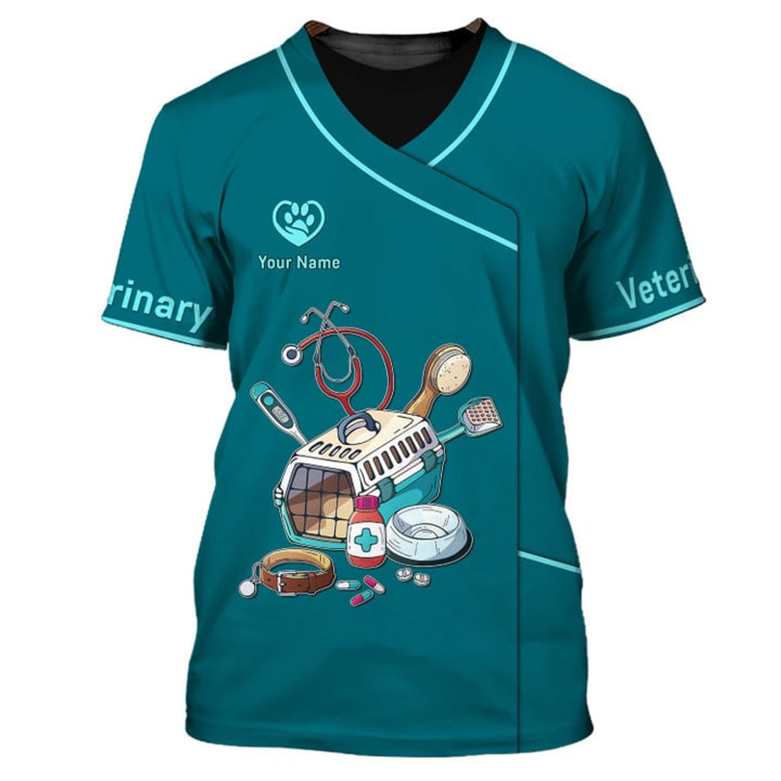 FUNSTUFFPRINT Pet Veterinarian Tool Uniform Personalized Name Veterinary 3D T-Shirt