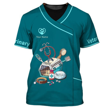 FUNSTUFFPRINT Pet Veterinarian Tool Uniform Personalized Name Veterinary 3D T-Shirt