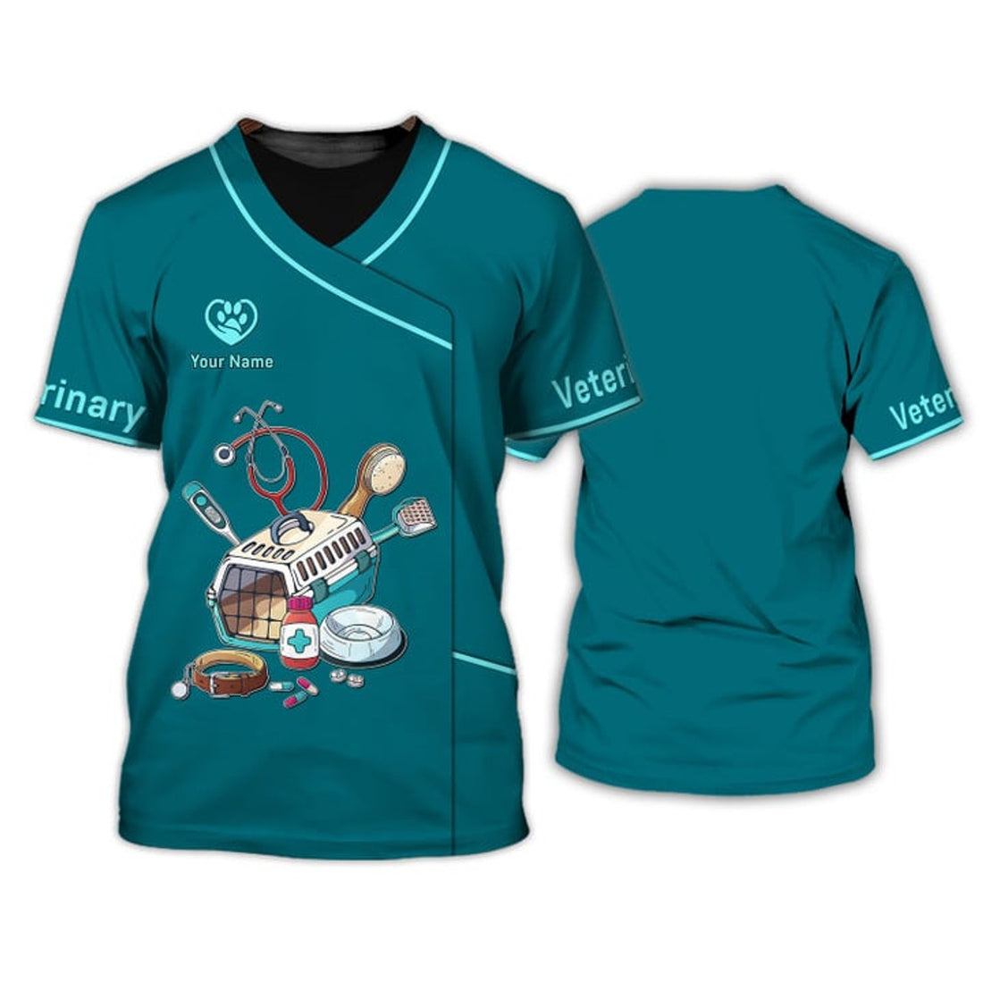 FUNSTUFFPRINT Pet Veterinarian Tool Uniform Personalized Name Veterinary 3D T-Shirt