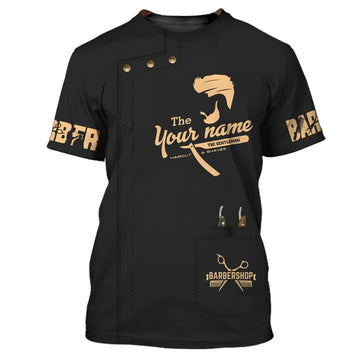 FUNSTUFFPRINT 3D All Over Print Golden Haircut & Shaves Shirt, Custom Barber Uniform Black & Red, Barber Shirt 3D T-shirt