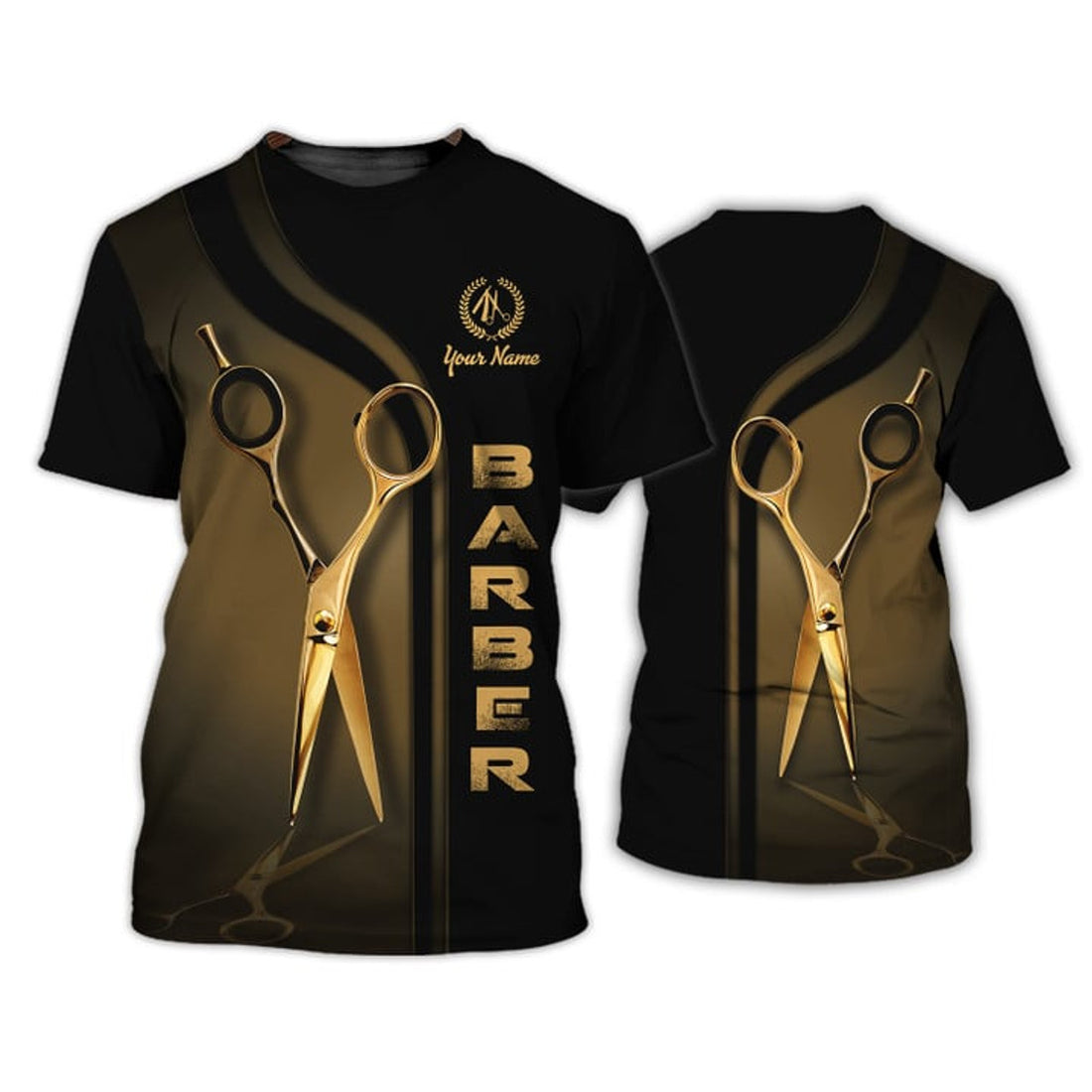 FUNSTUFFPRINT Golden Haircut & Shaves Barber Shop Tee Shirt Custom Barber Uniform Black & Red 3D T-shirt