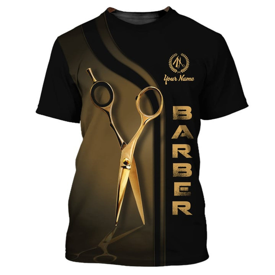 FUNSTUFFPRINT Golden Haircut & Shaves Barber Shop Tee Shirt Custom Barber Uniform Black & Red 3D T-shirt