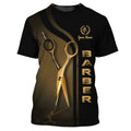 FUNSTUFFPRINT Golden Haircut & Shaves Barber Shop Tee Shirt Custom Barber Uniform Black & Red 3D T-shirt