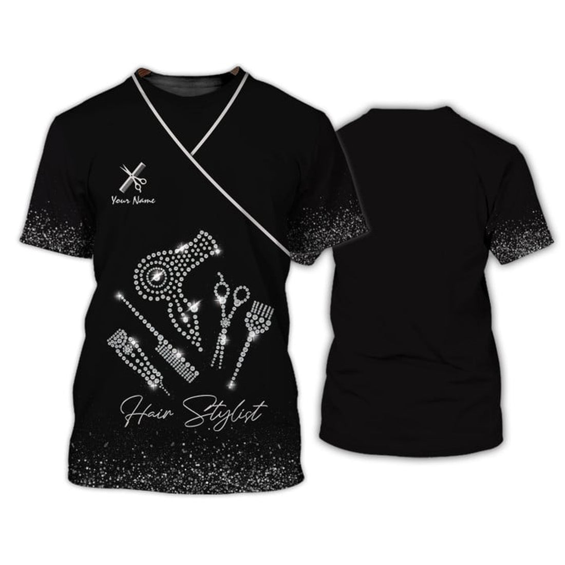 FUNSTUFFPRINT Silver Fashion Hair Stylist T-Shirt Salon Uniform Hairstylist Custom 3D T-shirt