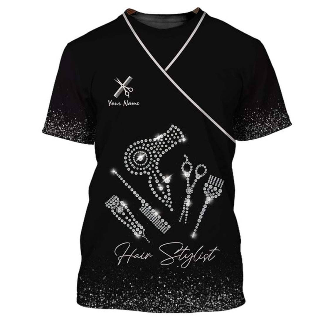 FUNSTUFFPRINT Silver Fashion Hair Stylist T-Shirt Salon Uniform Hairstylist Custom 3D T-shirt