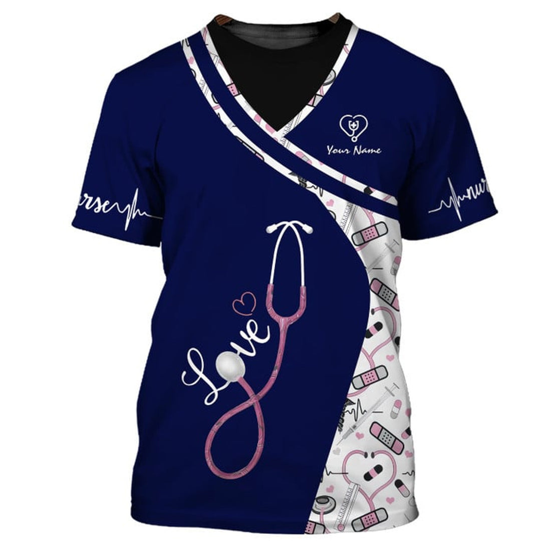FUNSTUFFPRINT Navy Pattern Custom Nurse Uniform Nursing Tools 3D Shirts Nurse T-Shirt, Nurse Clothing Shirt 3D T-shirt