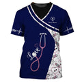 FUNSTUFFPRINT Navy Pattern Custom Nurse Uniform Nursing Tools 3D Shirts Nurse T-Shirt, Nurse Clothing Shirt 3D T-shirt