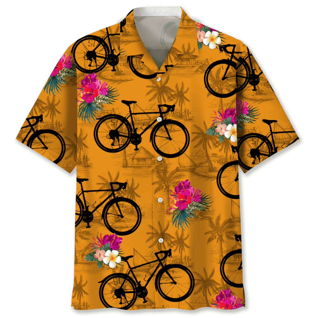 Cycling Orange Tropical Hawaiian Shirt, Funny Cycling Shirt, Cycling Shirt, Cyclist Shirt, Bicycle Gift, Biking Gift, Bike Gift