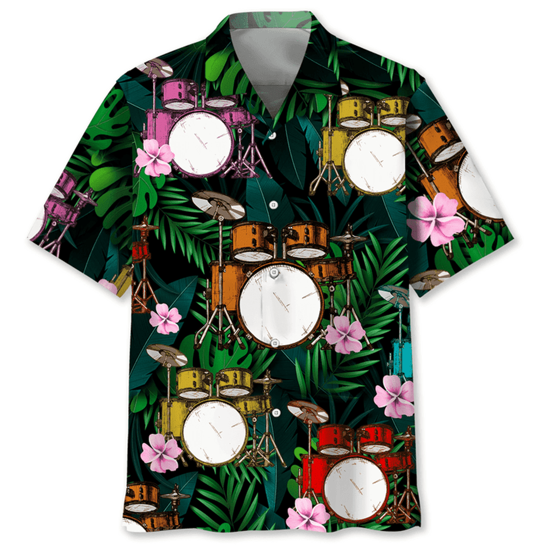Drum Tropical Hawaiian Shirt, Short Sleeve Summer Vacation Beach Shirts for men