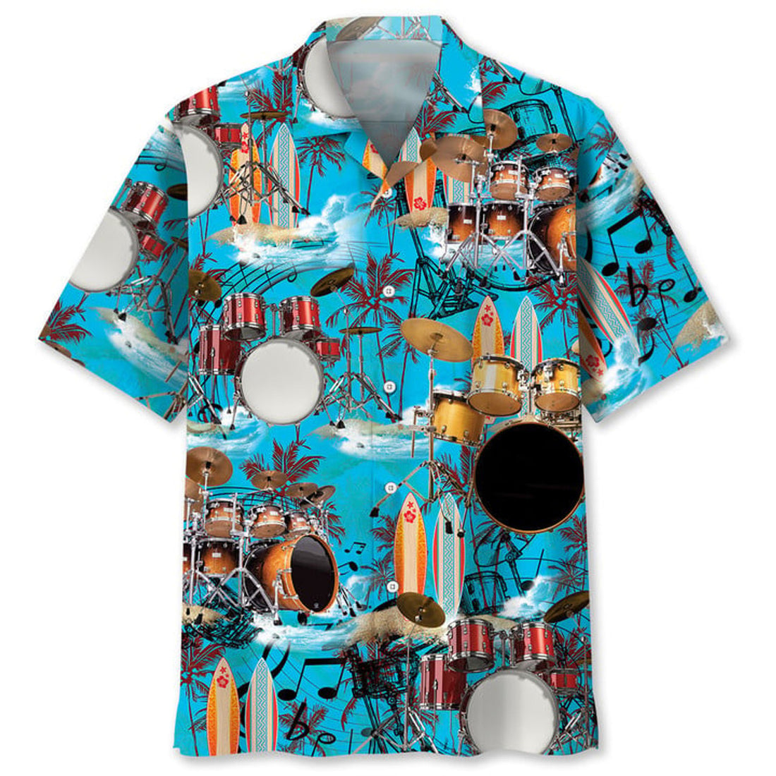 Drum Beach Hawaiian Shirt, Short Sleeve Summer Vacation Beach Shirts for men