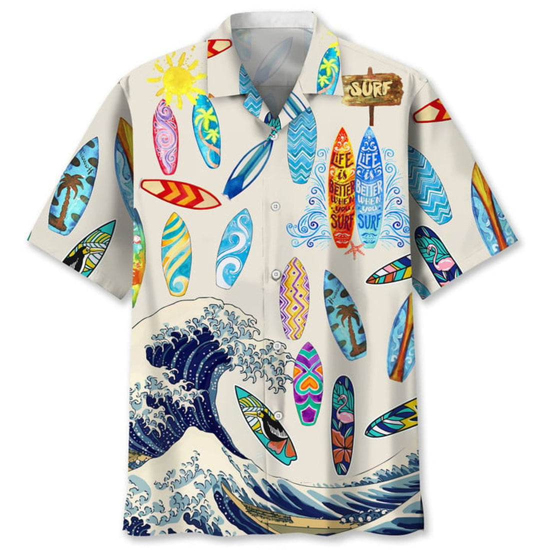 Surfing Hawaiian Nature Hawaiian Shirt, Aloha Shirts Short Sleeve Beach Holiday Casual Shirts