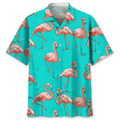 Flamingo Blue Hawaiian Shirt, Short Sleeve Summer Vacation Beach Shirts for men