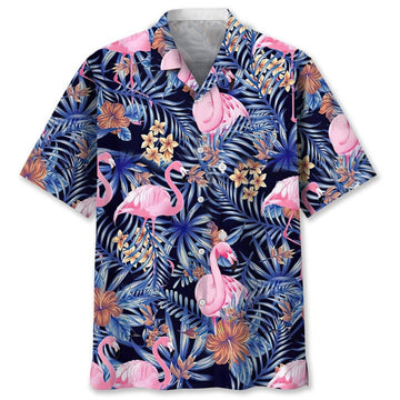 Flamingo Green Tropical Hawaiian Shirt, Aloha Shirts Short Sleeve Beach Holiday Casual Shirts