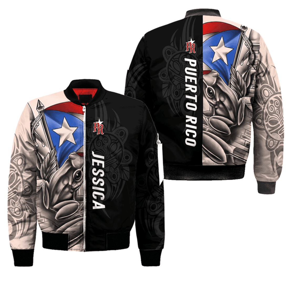 FUNSTUFFPRINT Customize Name Common Coqui­ Puerto Rico Bomber Jacket For Men And Women 3D Bomber Jacket