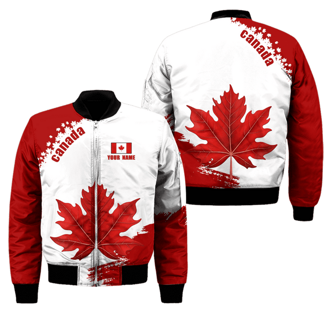 FUNSTUFFPRINT Canada Day No3 Personalized Name Pullover Premium Unisex Bomber Jacket Maple Leaf 3D Bomber Jacket
