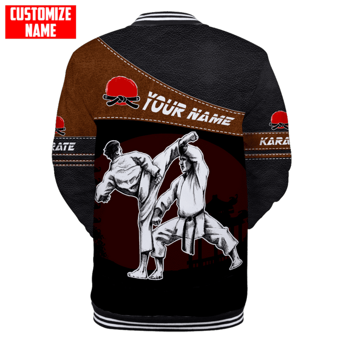 FUNSTUFFPRINT Customized Name Karate 3D Baseball Jacket
