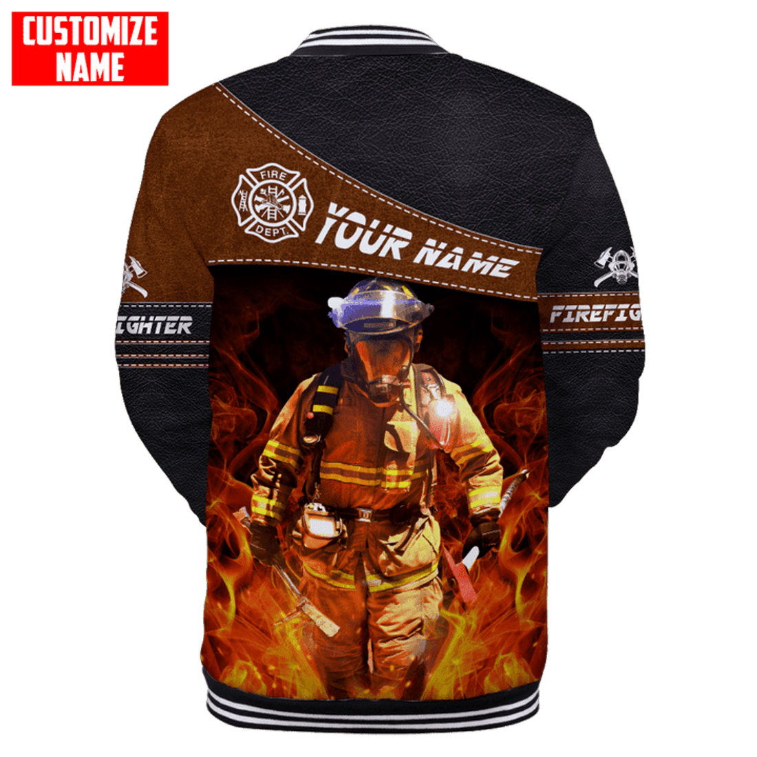 FUNSTUFFPRINT Customized Name Firefighter 3D Baseball Jacket