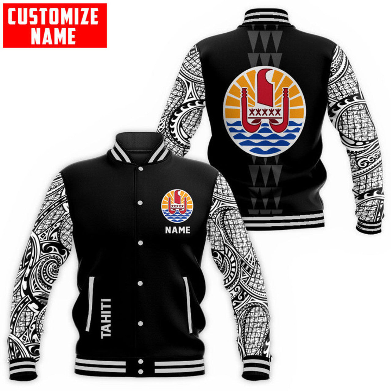 FUNSTUFFPRINT Customize Amazing Polynesian Tahiti 3D Baseball Jacket