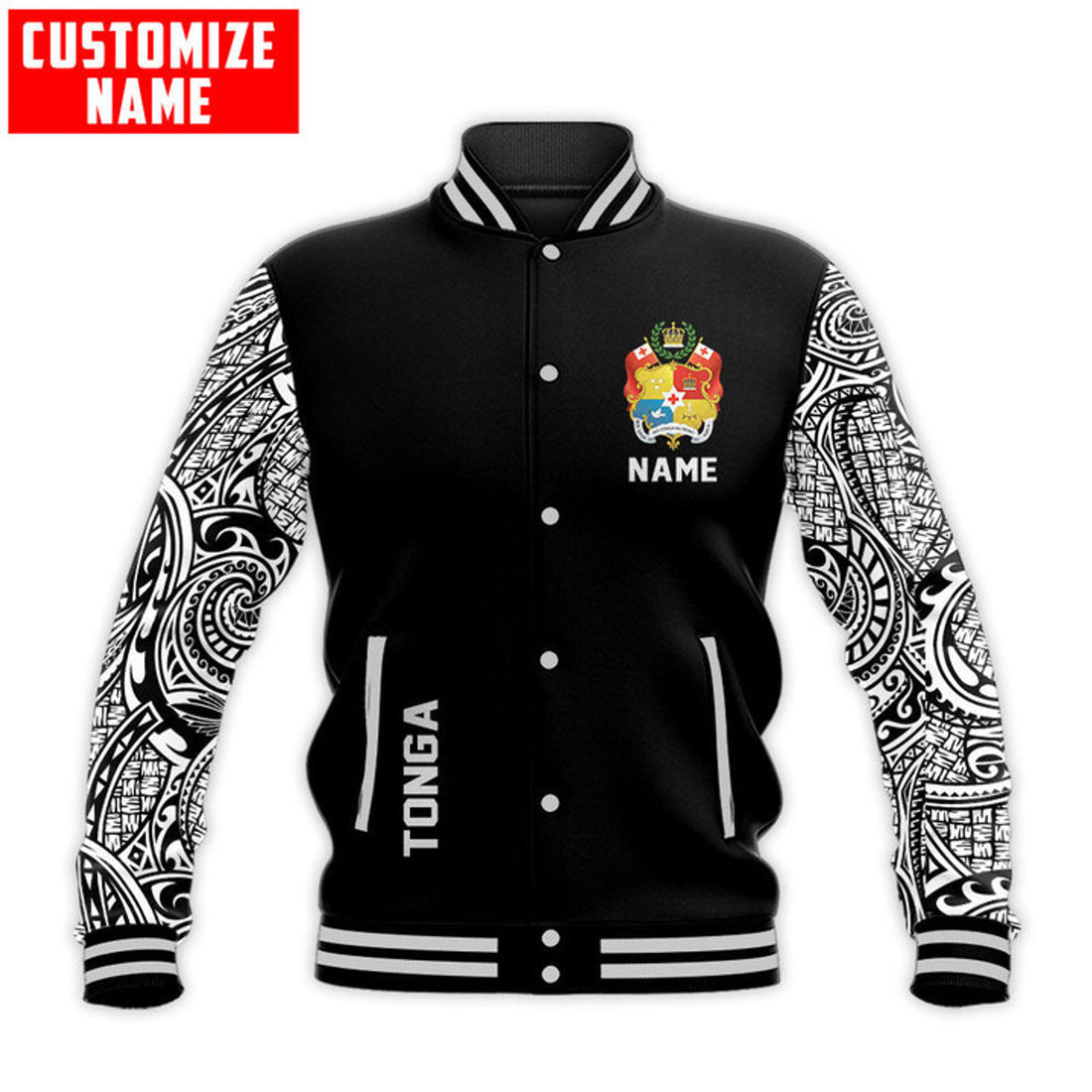 FUNSTUFFPRINT Customize Amazing Polynesian Tonga 3D Baseball Jacket