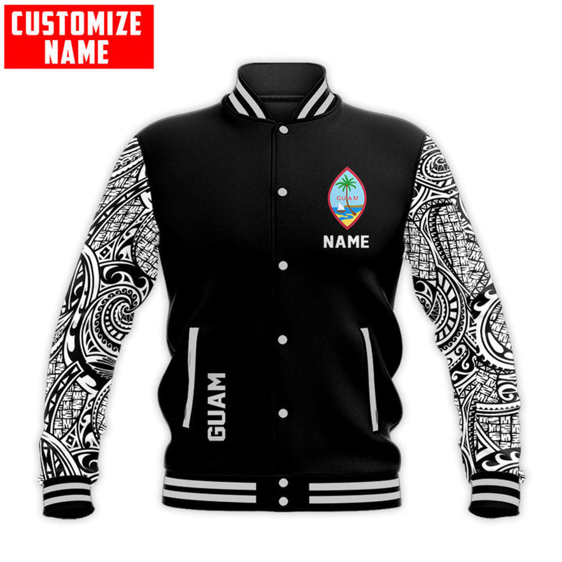 FUNSTUFFPRINT Customize Amazing Polynesian Guam 3D Baseball Jacket
