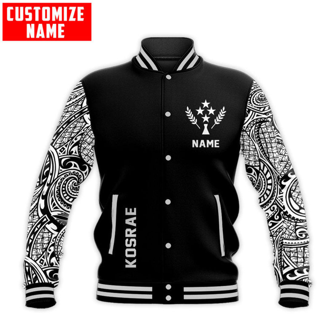 FUNSTUFFPRINT Customize Amazing Polynesian Kosrae 3D Baseball Jacket
