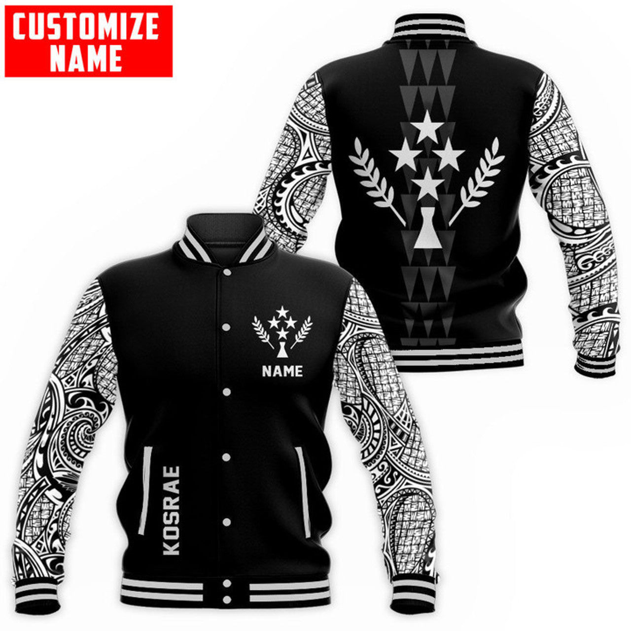 FUNSTUFFPRINT Customize Amazing Polynesian Kosrae 3D Baseball Jacket