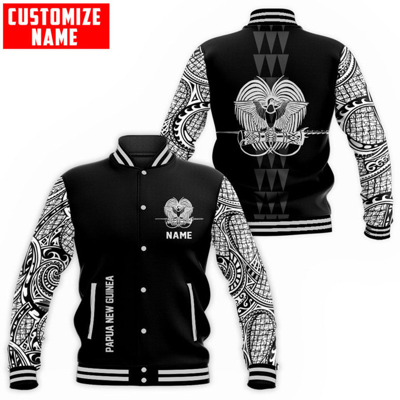FUNSTUFFPRINT Customize Amazing Polynesian Papua New Guinea 3D Baseball Jacket
