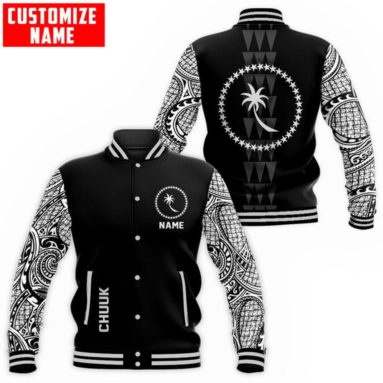 FUNSTUFFPRINT Customize Amazing Polynesian Chuuk 3D Baseball Jacket
