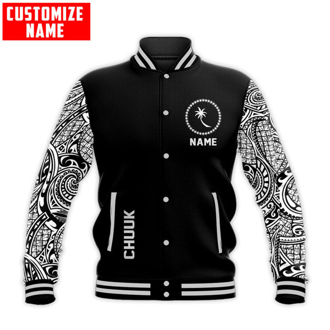 FUNSTUFFPRINT Customize Amazing Polynesian Chuuk 3D Baseball Jacket