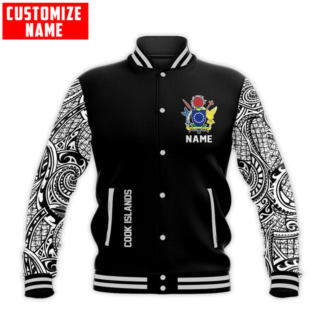 FUNSTUFFPRINT Customize Amazing Polynesian Cook Islands 3D Baseball Jacket