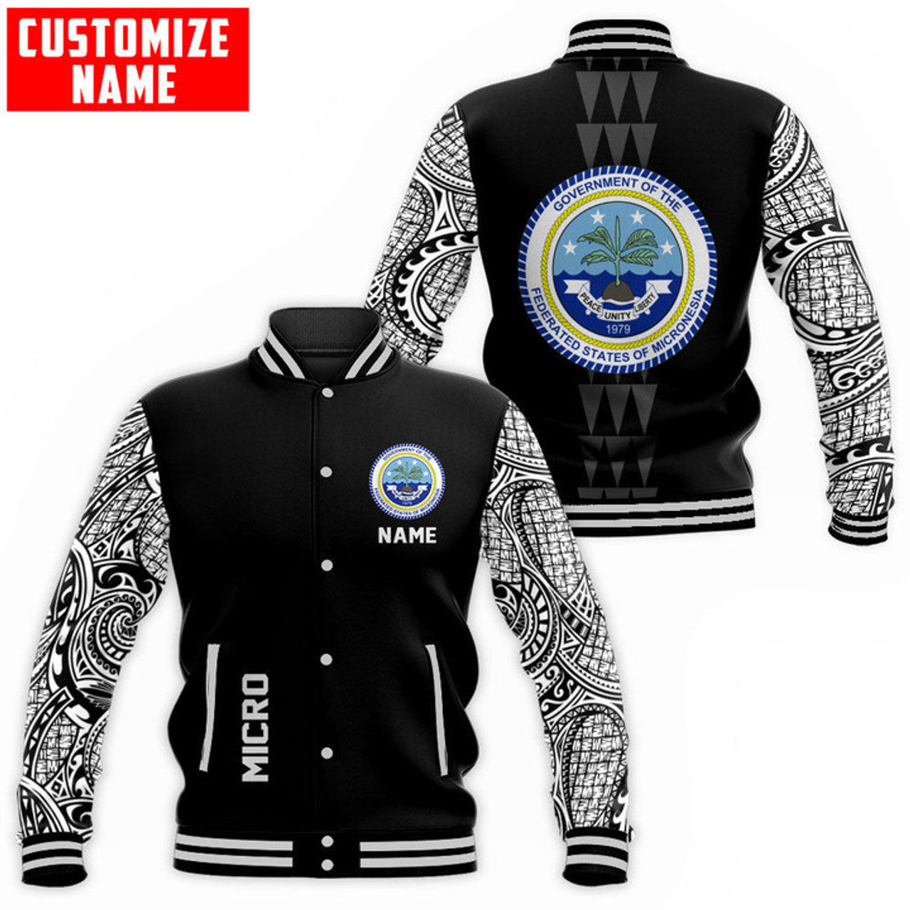 FUNSTUFFPRINT Customize Amazing Polynesian Micro 3D Baseball Jacket
