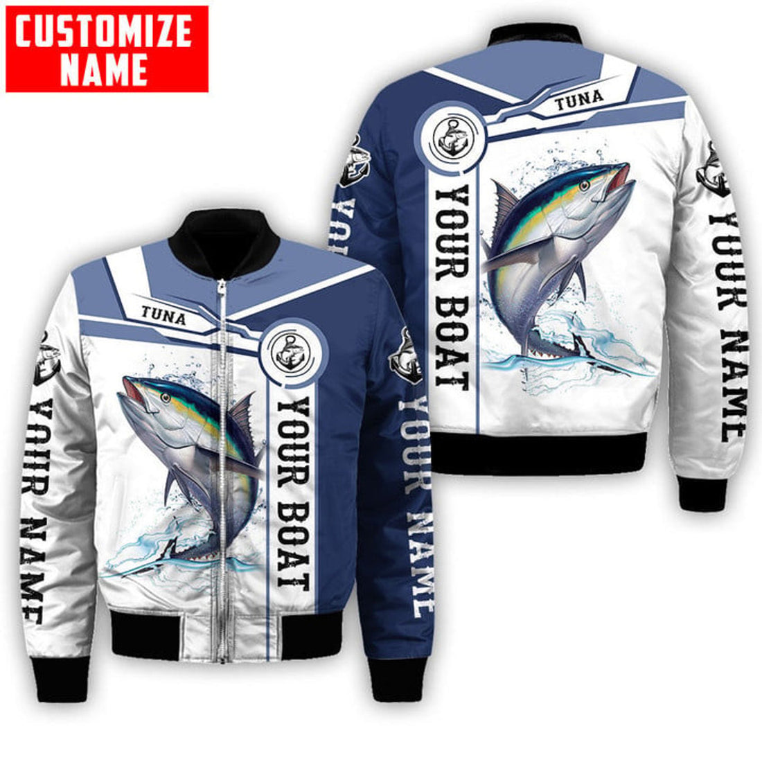 FUNSTUFFPRINT Custom name Tuna fishing Catch and Release D Design Fishing 3D Bomber Jacket