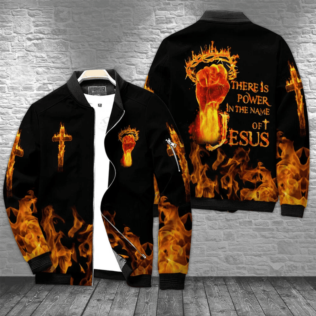 FUNSTUFFPRINT Power in the name Jesus Christ 3D Bomber Jacket