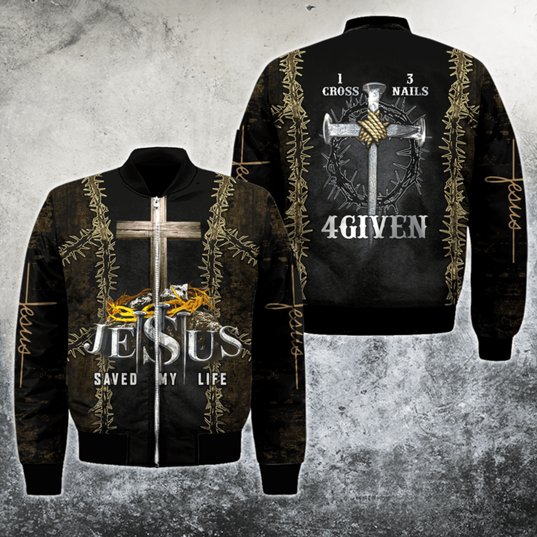FUNSTUFFPRINT Cross Nails Given Jesus Christ 3D Bomber Jacket