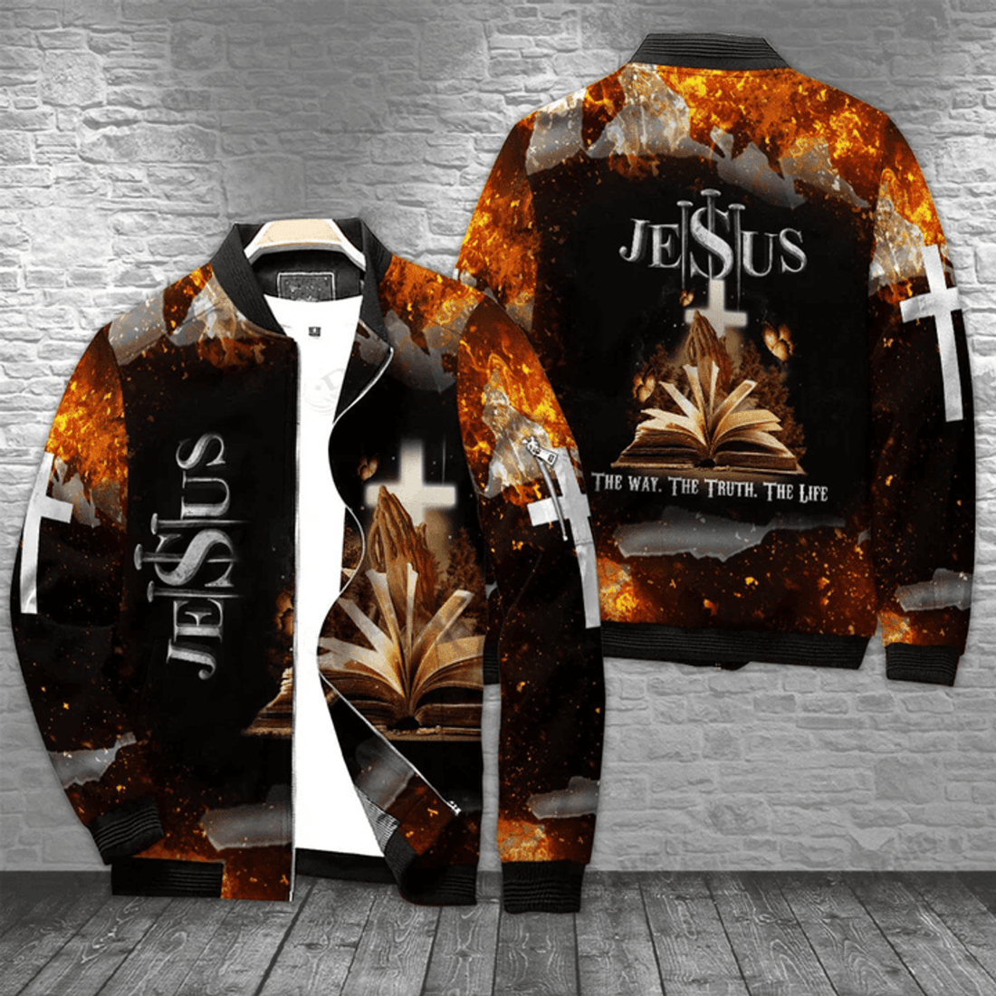 FUNSTUFFPRINT The way the truth the life Jesus Christ 3D Bomber Jacket