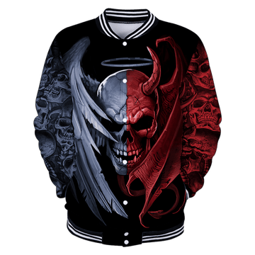 FUNSTUFFPRINT Gentle And Evil Skull 3D Baseball Jacket