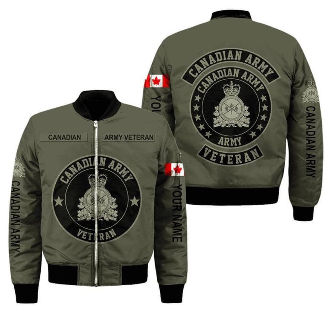 FUNSTUFFPRINT Personalized Name Canadian Army Boomber Jacket 3D Bomber Jacket